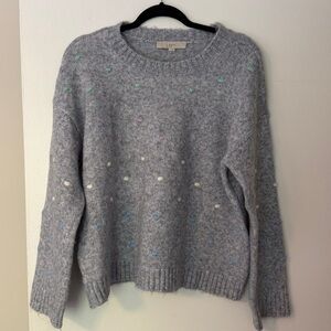 LOFT Multicolor Polka Dot Gray Sweater